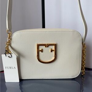 Furla Cream Crossbody Bag with Gold Chain